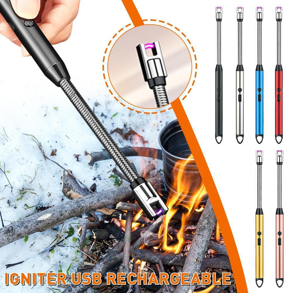 360° Electric Arc BBQ Lighter USB Windproof Flameless Plasma Ignition Long Kitchen Lighters Gas Lighter for Candle Gas Stove